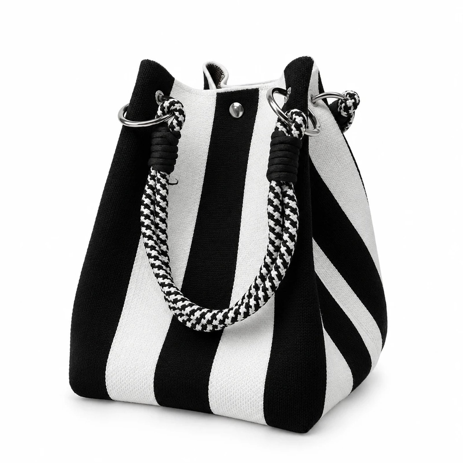 Bolso de mano de rayas negro y blanco