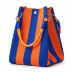 Bolso de mano de rayas naranja y azul