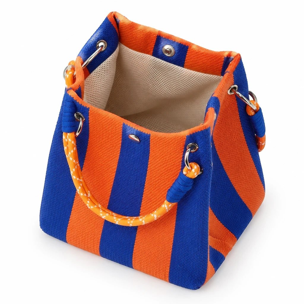 Bolso de Punto Rayas Naranja y Azul
