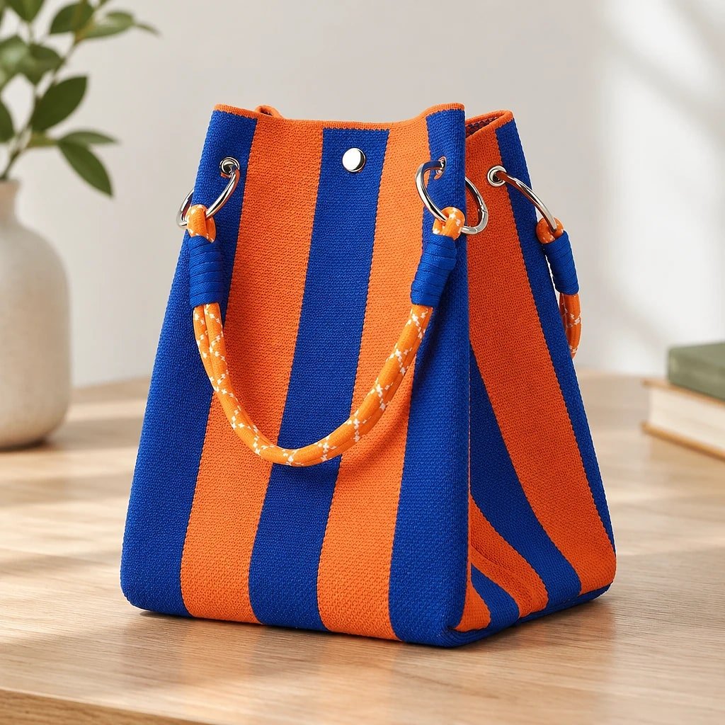 Bolso de Punto Rayas Naranja y Azul