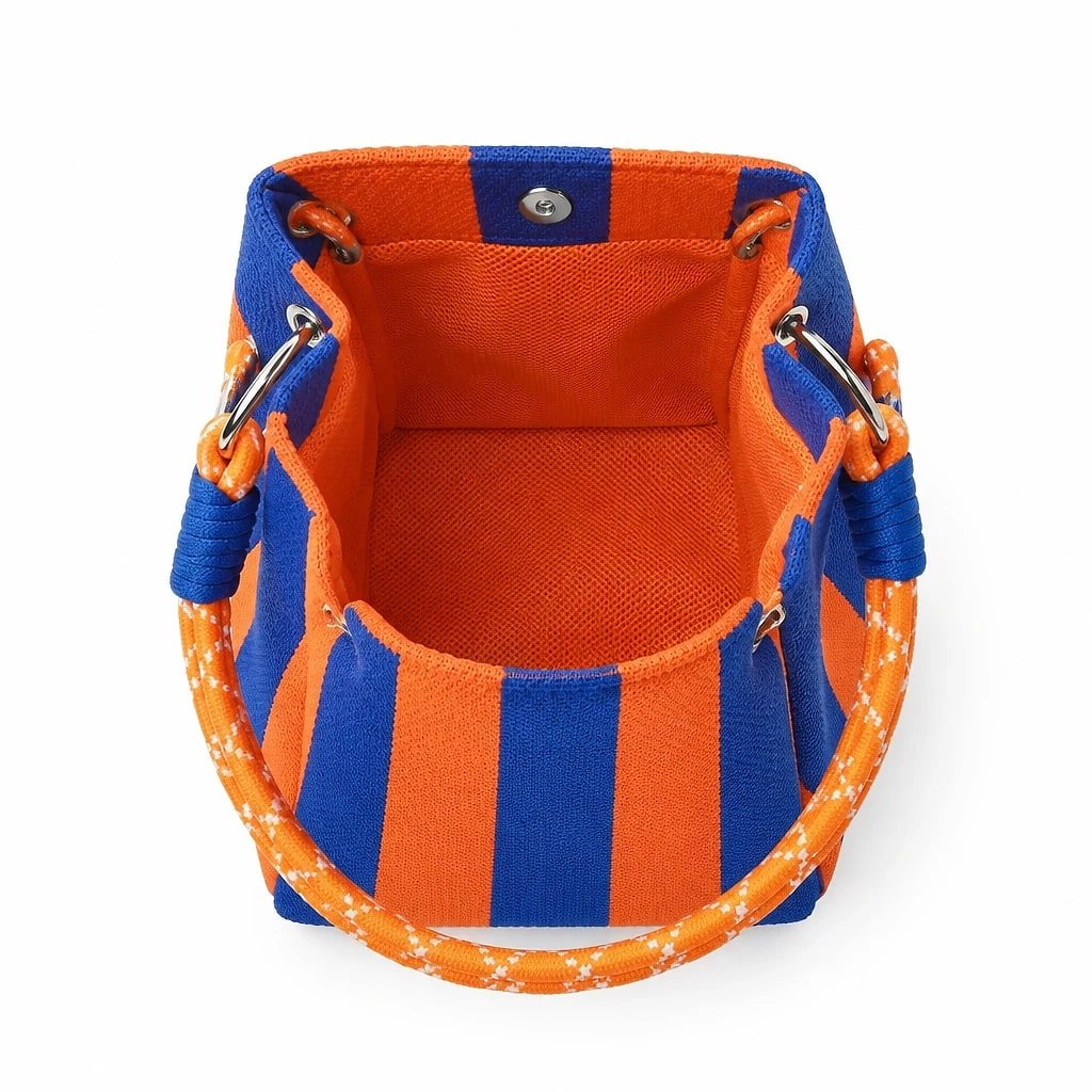 Bolso de Punto Rayas Naranja y Azul