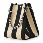 Bolso de mano de rayas negro y beige