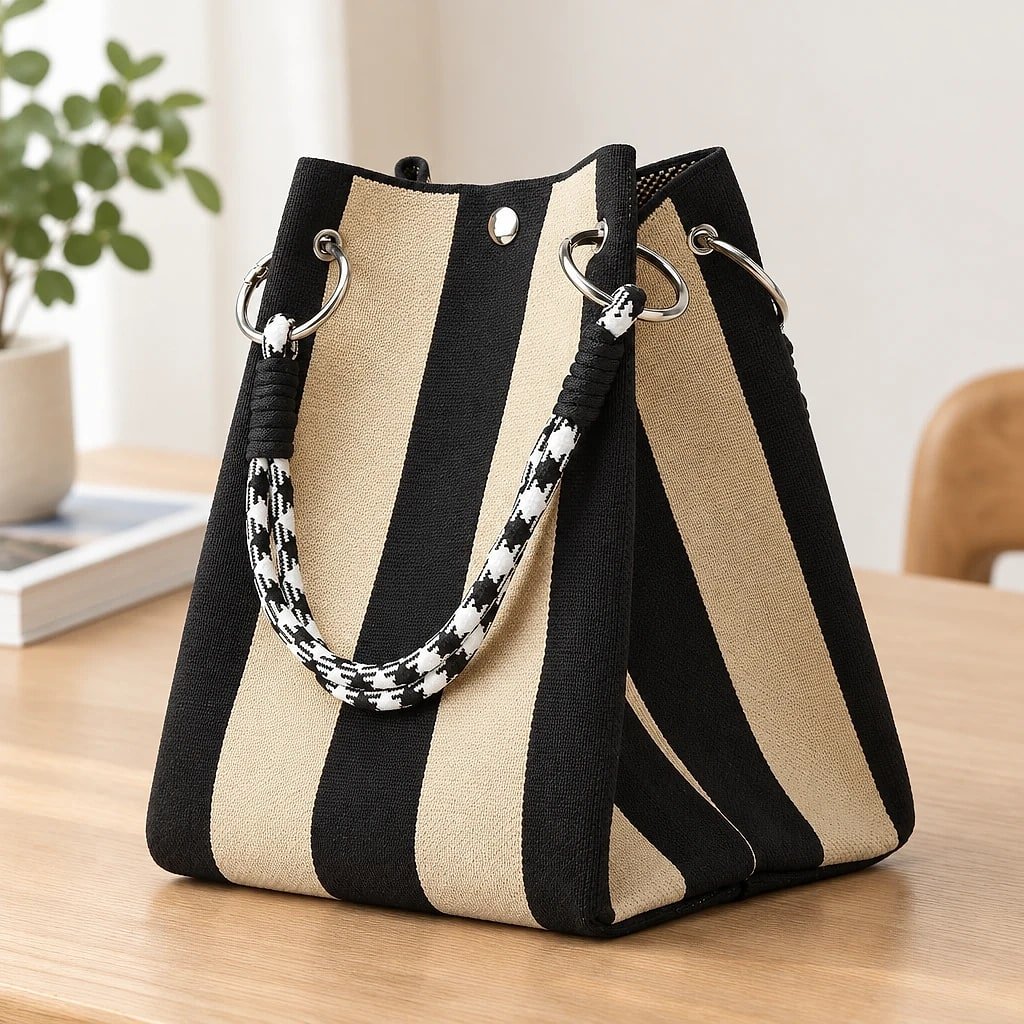 Bolso de Punto Rayas Negro