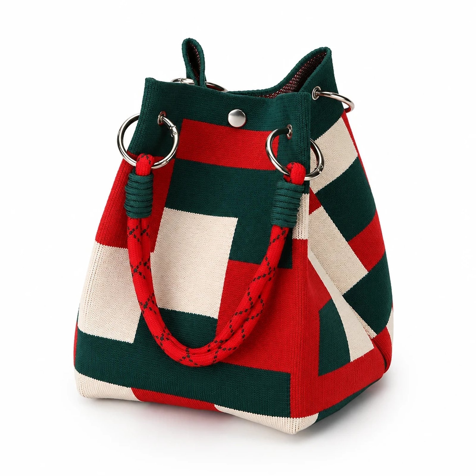 Bolso de mano de rayas rojo y verde