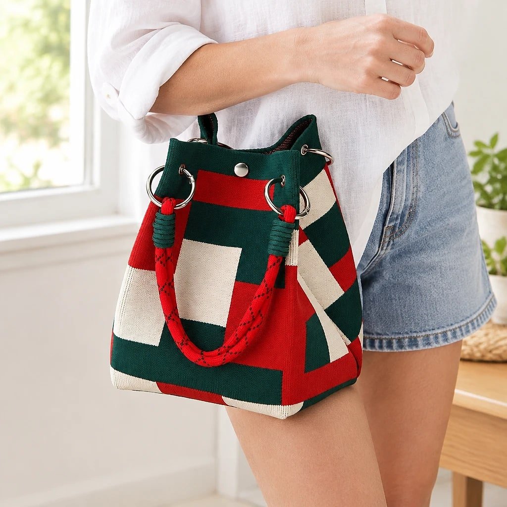 Bolso de Punto Rojo y Verde