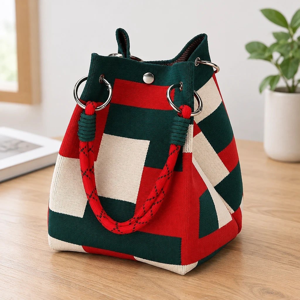 Bolso de Punto Rojo y Verde