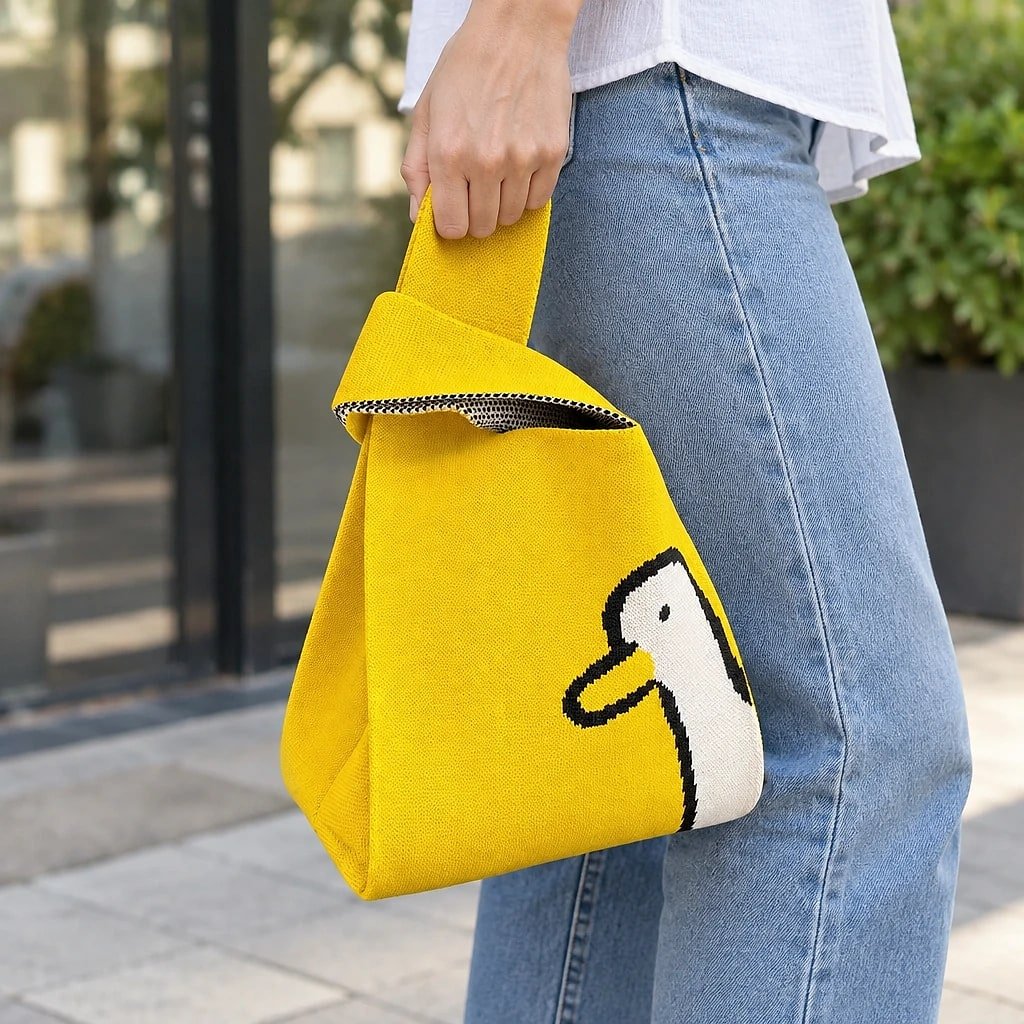 Bolso Tote Amarillo Pato Tejido