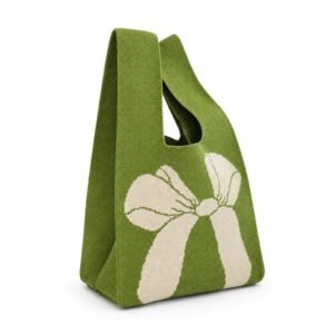 Bolso de mano verde con lazo