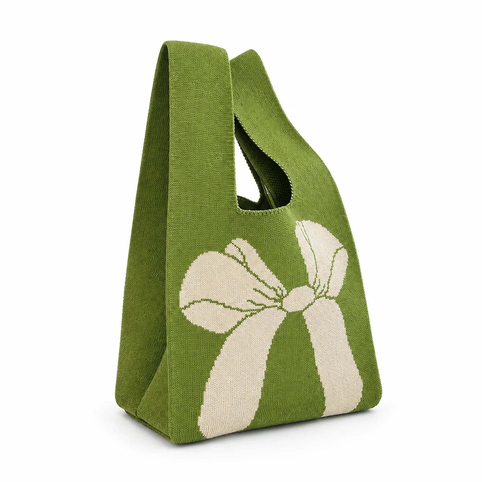 Bolso de mano verde con lazo