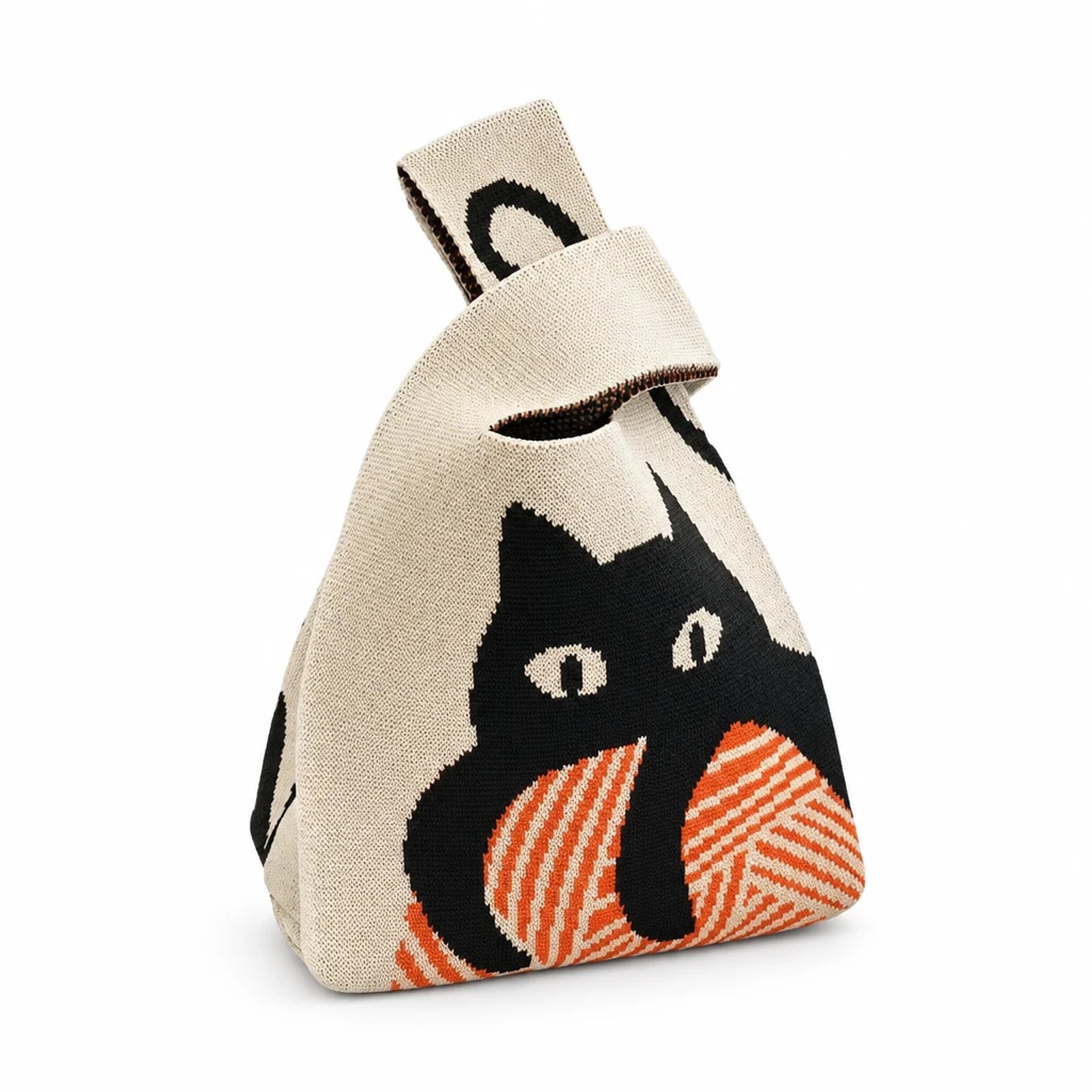 Bolso de nudo con gato y ovillo