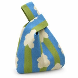 Bolso de nudo azul y verde con flores