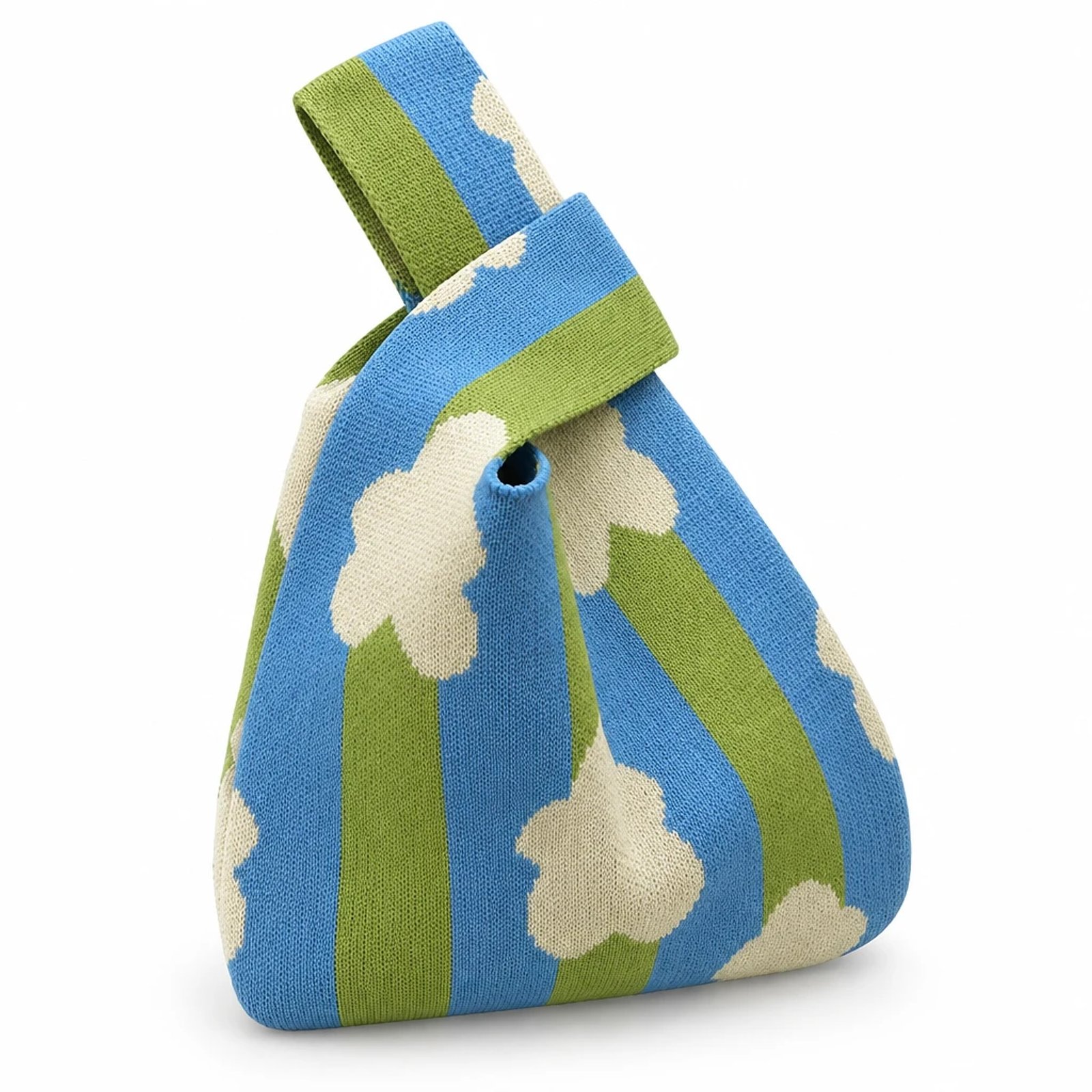 Bolso de nudo azul y verde con flores