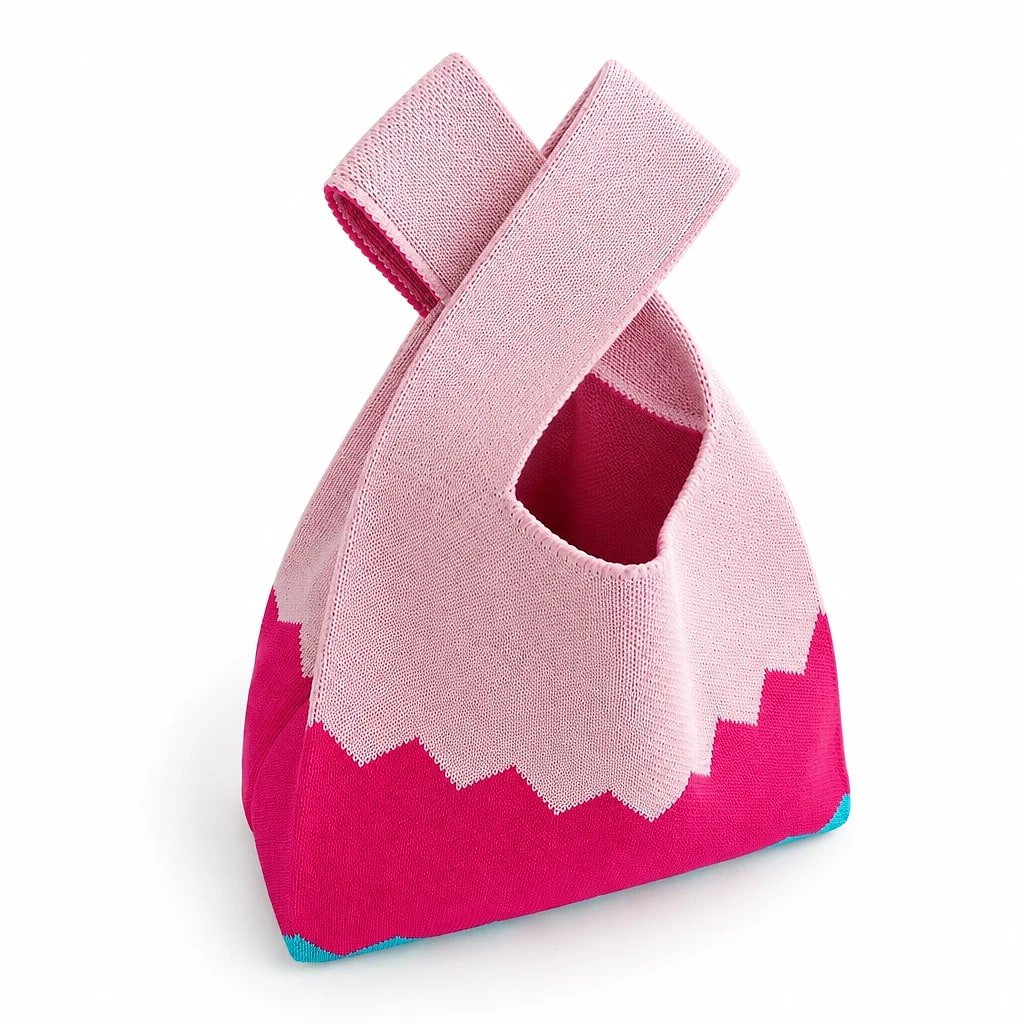 Bolso Tote Bucket Tejido Rosa
