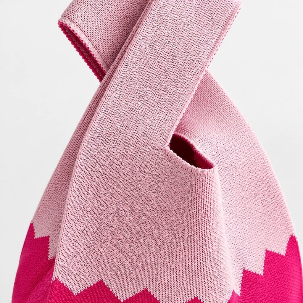 Bolso Tote Bucket Tejido Rosa