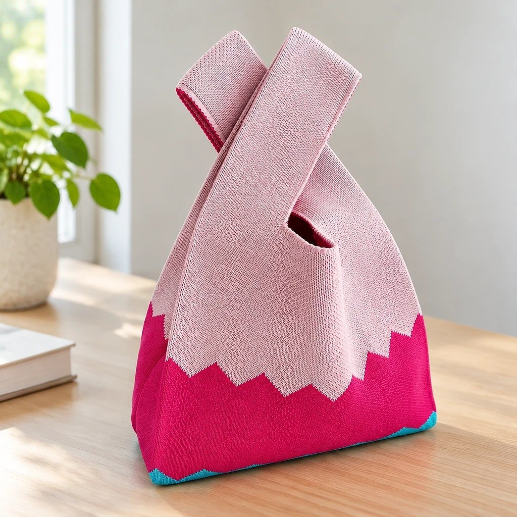 Bolso Tote Bucket Tejido Rosa