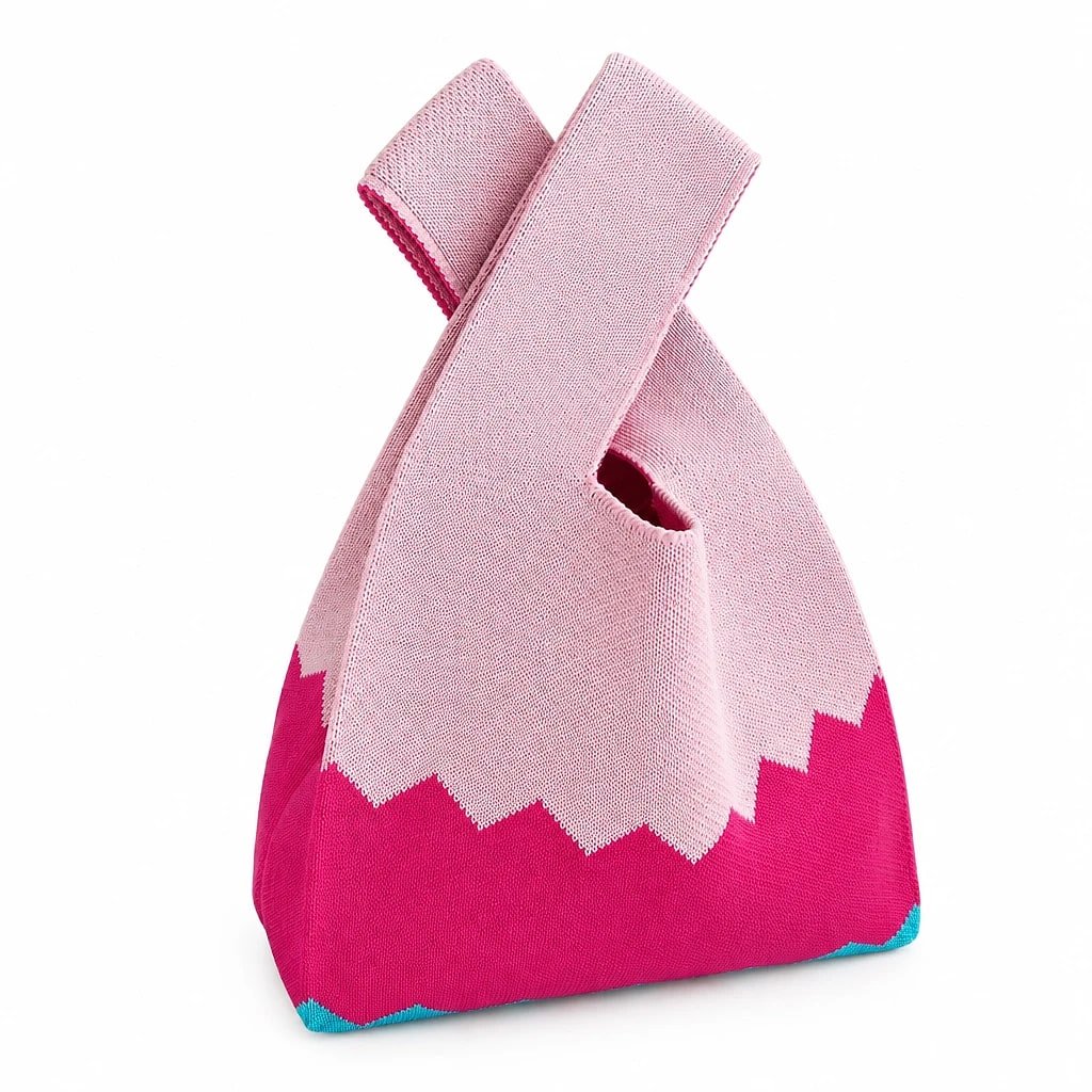 Bolso Tote Bucket Tejido Rosa