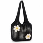 Bolso de hombro de margaritas negro
