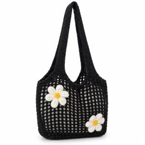 Bolso de hombro de margaritas negro