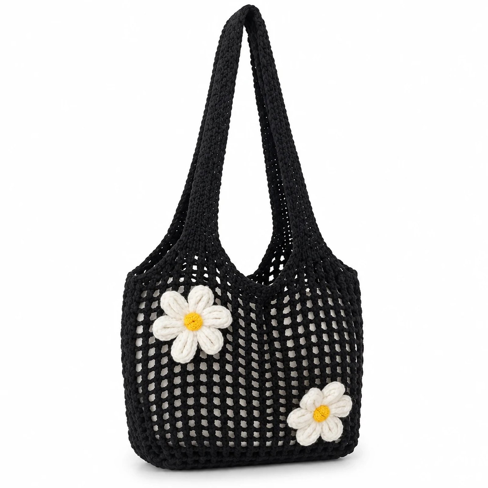 Bolso de hombro de margaritas negro