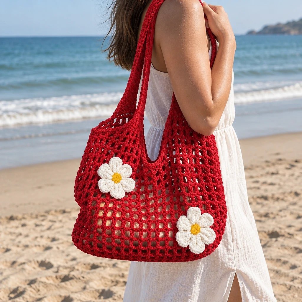 Bolso Tote de Punto Rojo