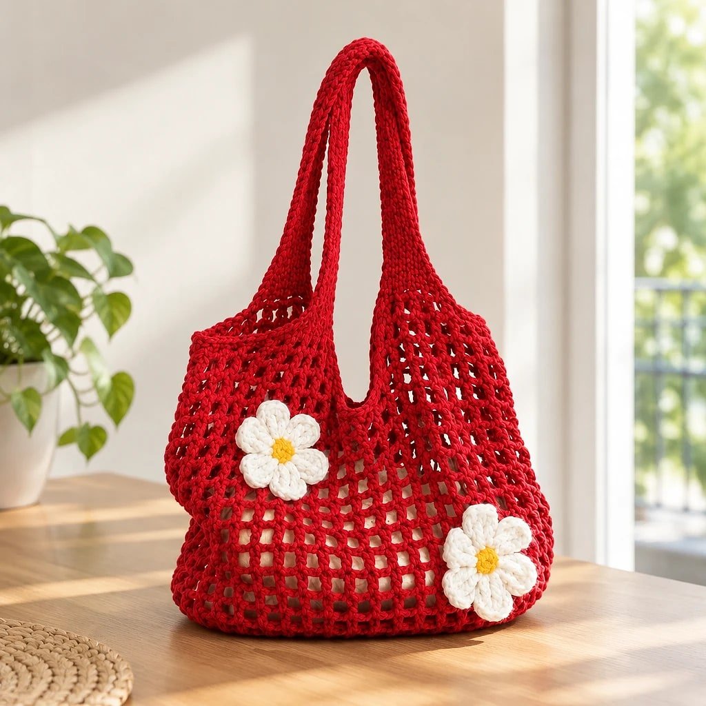Bolso Tote de Punto Rojo