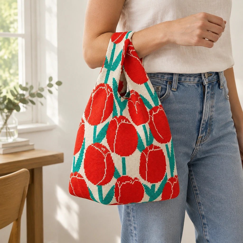 Bolso Tote de Punto Tulipanes