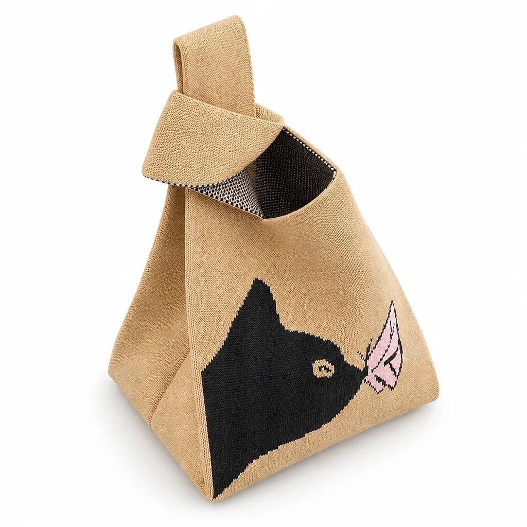 Bolso Tote Mini Tejido Gato Beige
