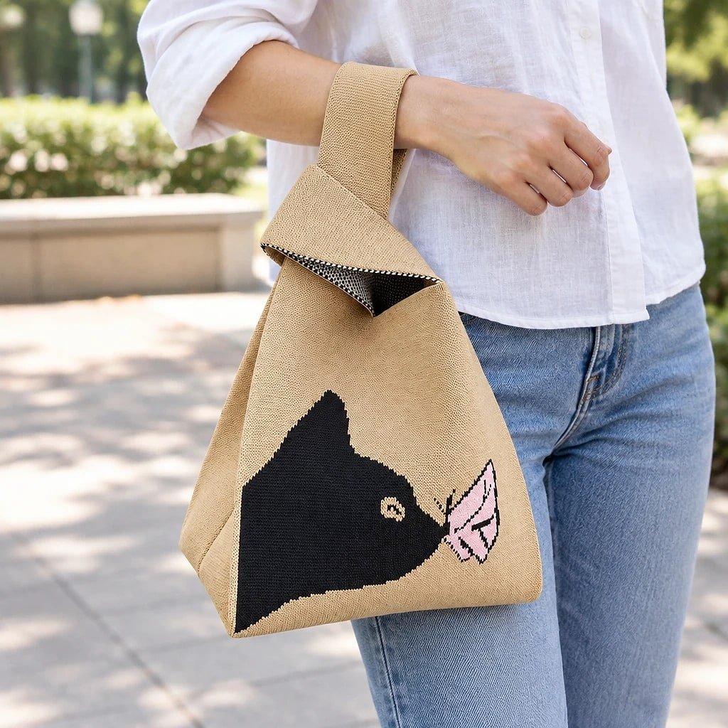 Bolso Tote Mini Tejido Gato Beige