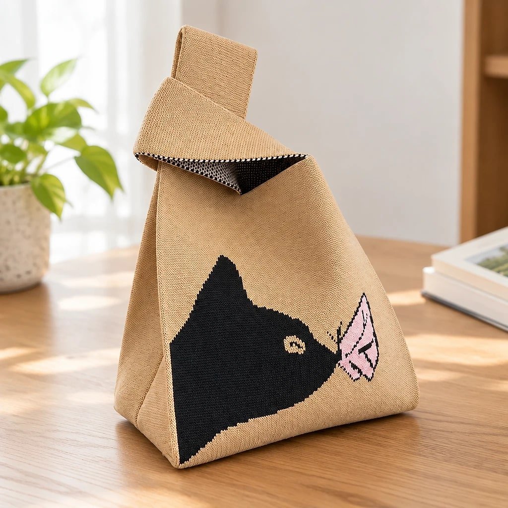 Bolso Tote Mini Tejido Gato Beige