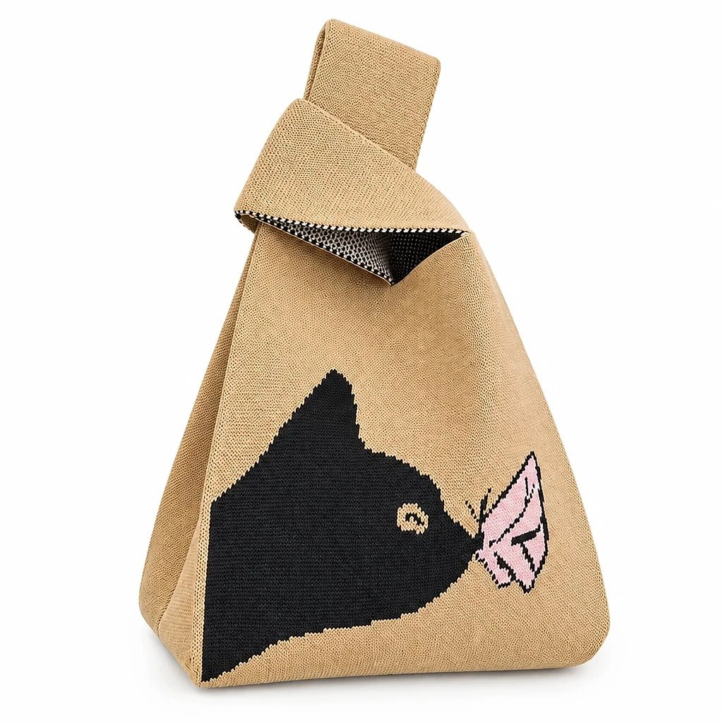 Bolso Tote Mini Tejido Gato Beige