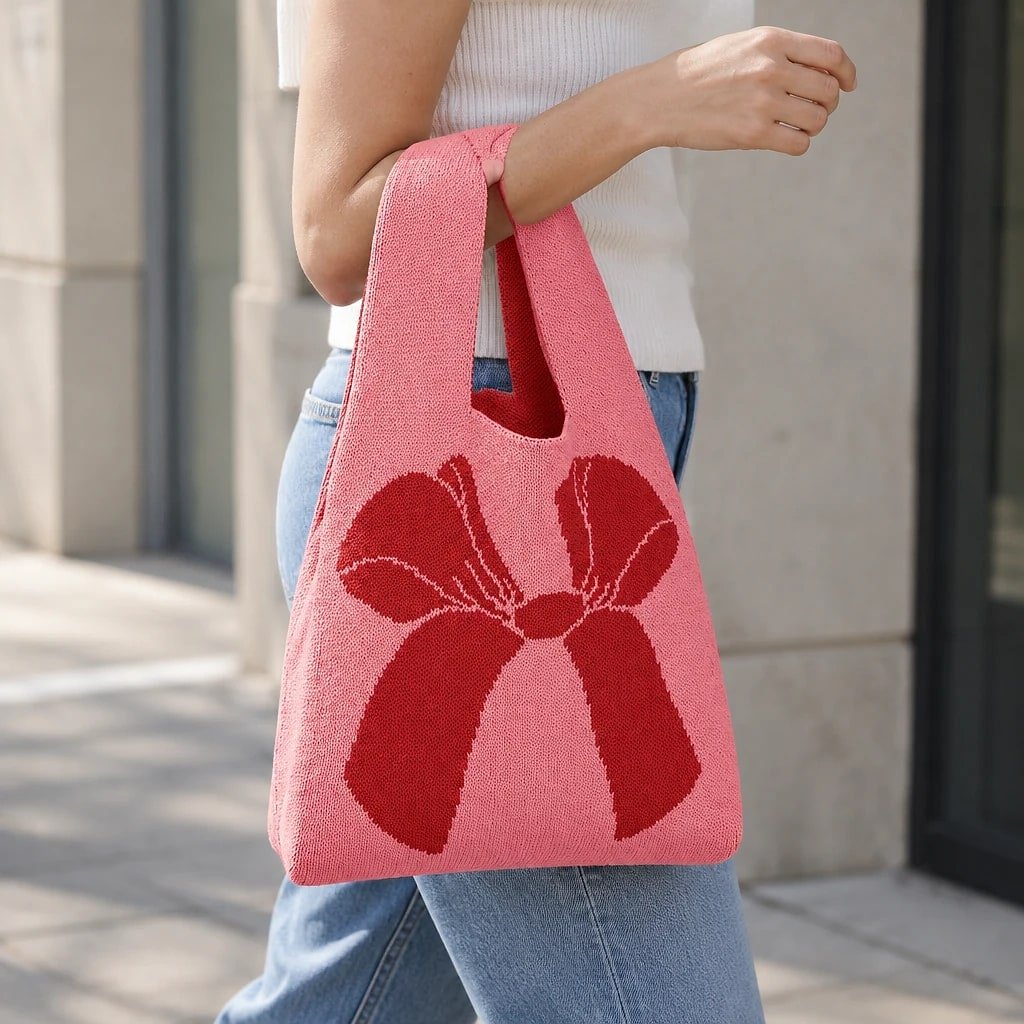Bolso Tote Punto Rosa Lazo