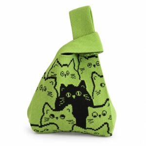 Bolso de nudo verde con gatos