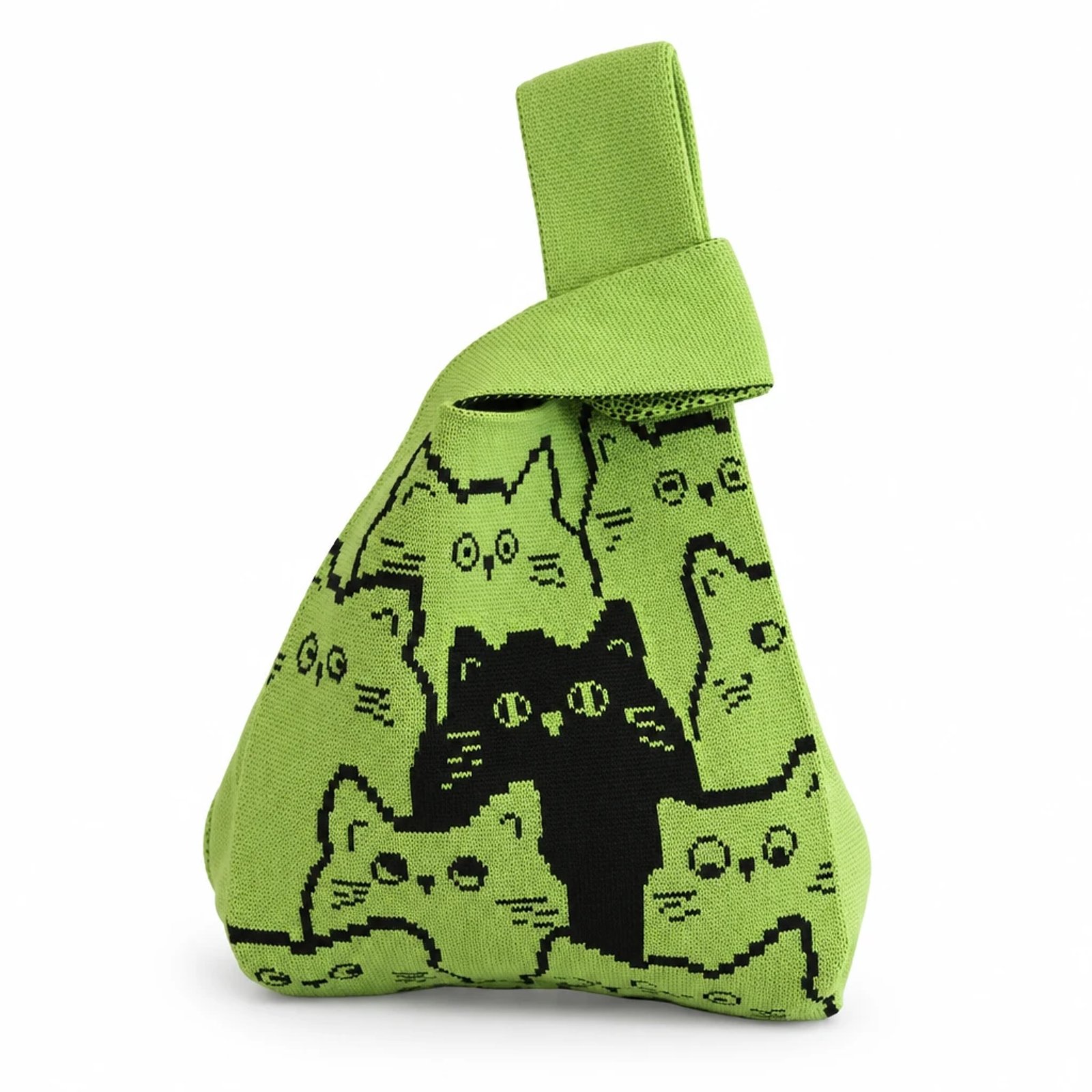Bolso de nudo verde con gatos