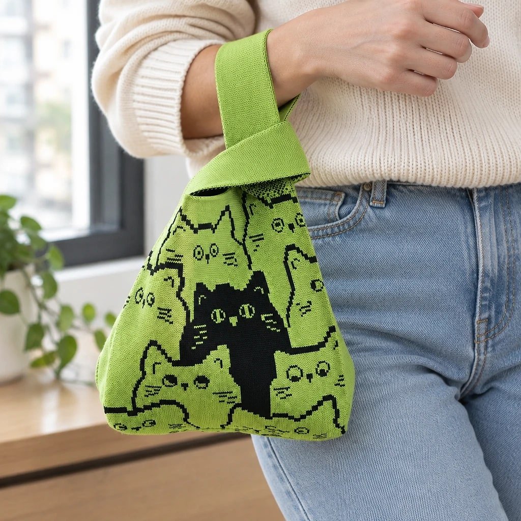 Bolso Tote Punto Verde Gatos