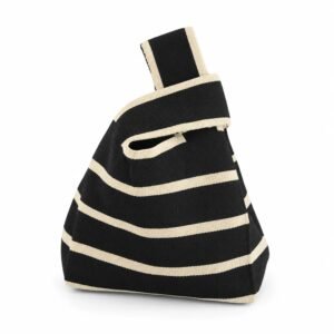 Bolso de nudo de rayas negro y beige