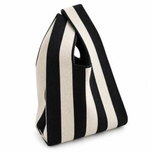 Bolso de mano de rayas verticales negro y crudo