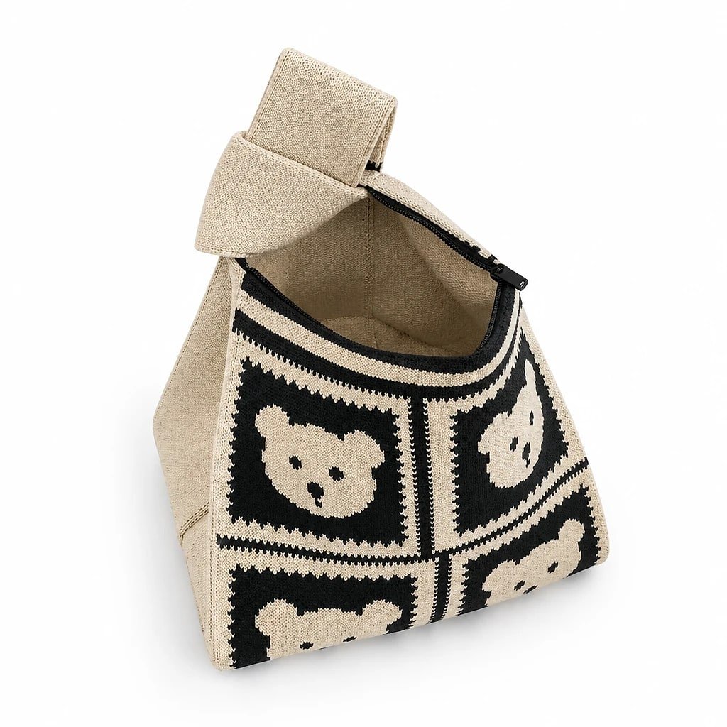Bolso Tote Tejido Ositos Beige