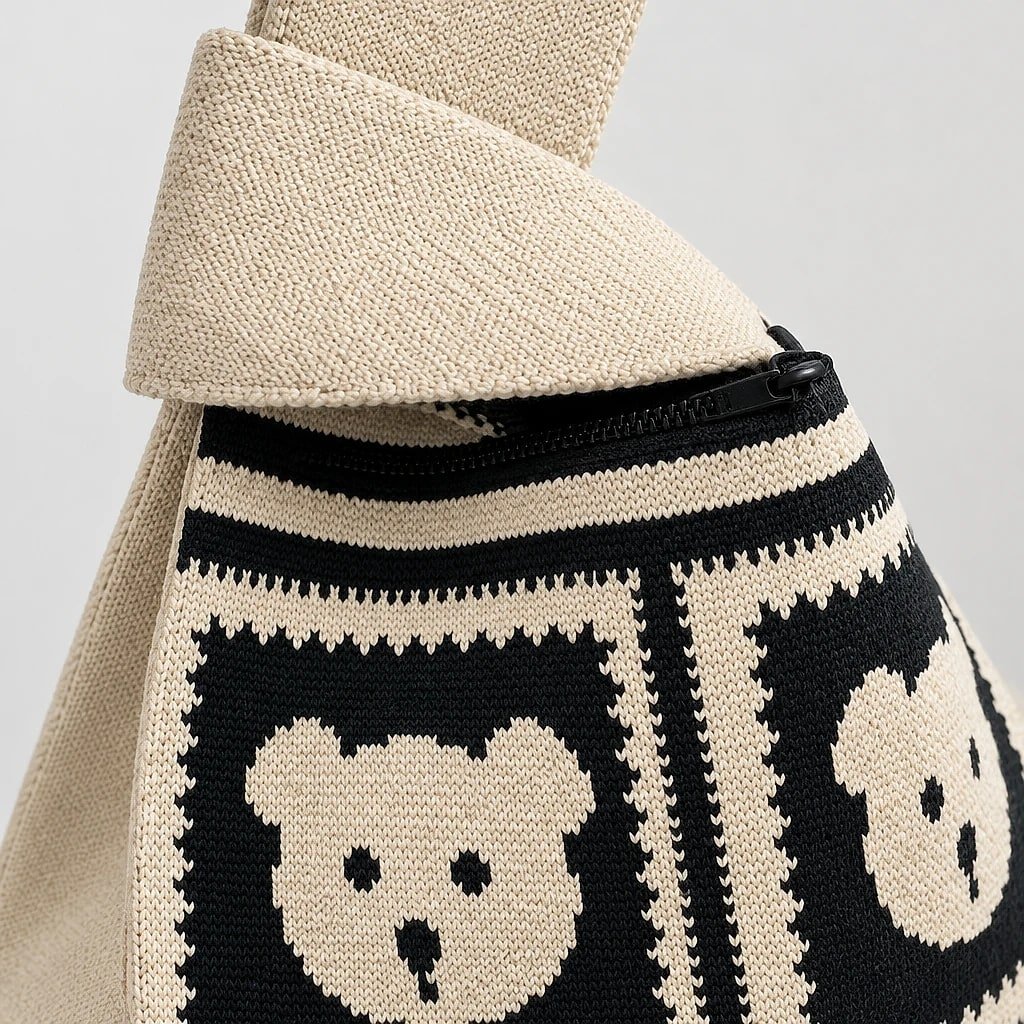 Bolso Tote Tejido Ositos Beige