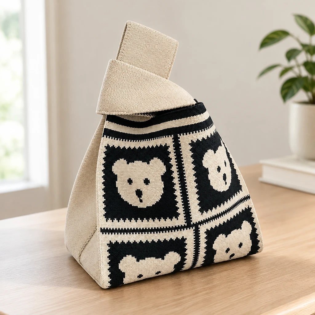 Bolso Tote Tejido Ositos Beige