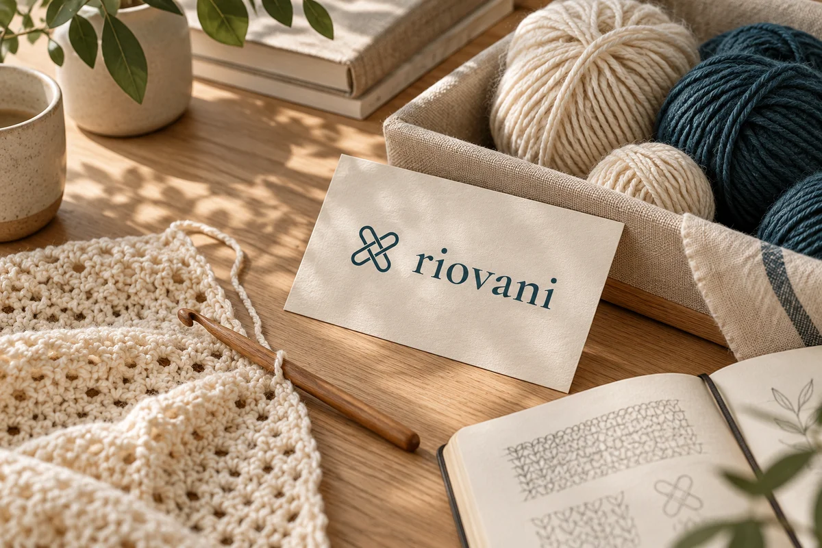 Escena editorial Riovani con ovillos, una labor y un cuaderno de ideas